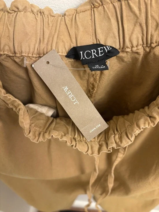 J.Crew NWT Linen Blend Wide Leg Crop Pants Tan Drawstring Elastic Waist M - Picture 8 of 15